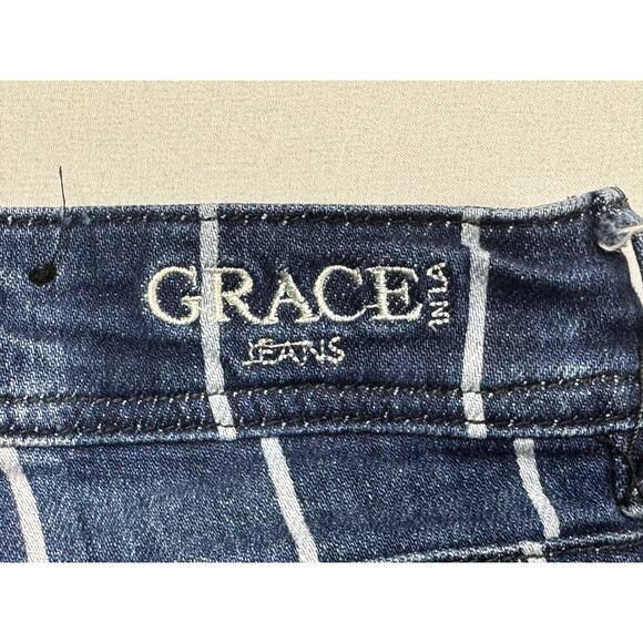 Grace in L.A. Women's Striped Flared Stretch Blue Denim Jeans - Size 27x32 - Picture 3 of 6